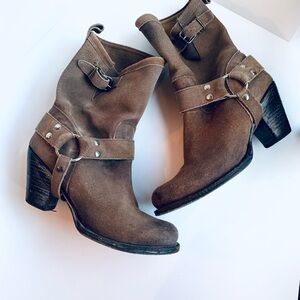 Matisse Helms Genuine Leather Distressed Buckle Harness Heeled Boots